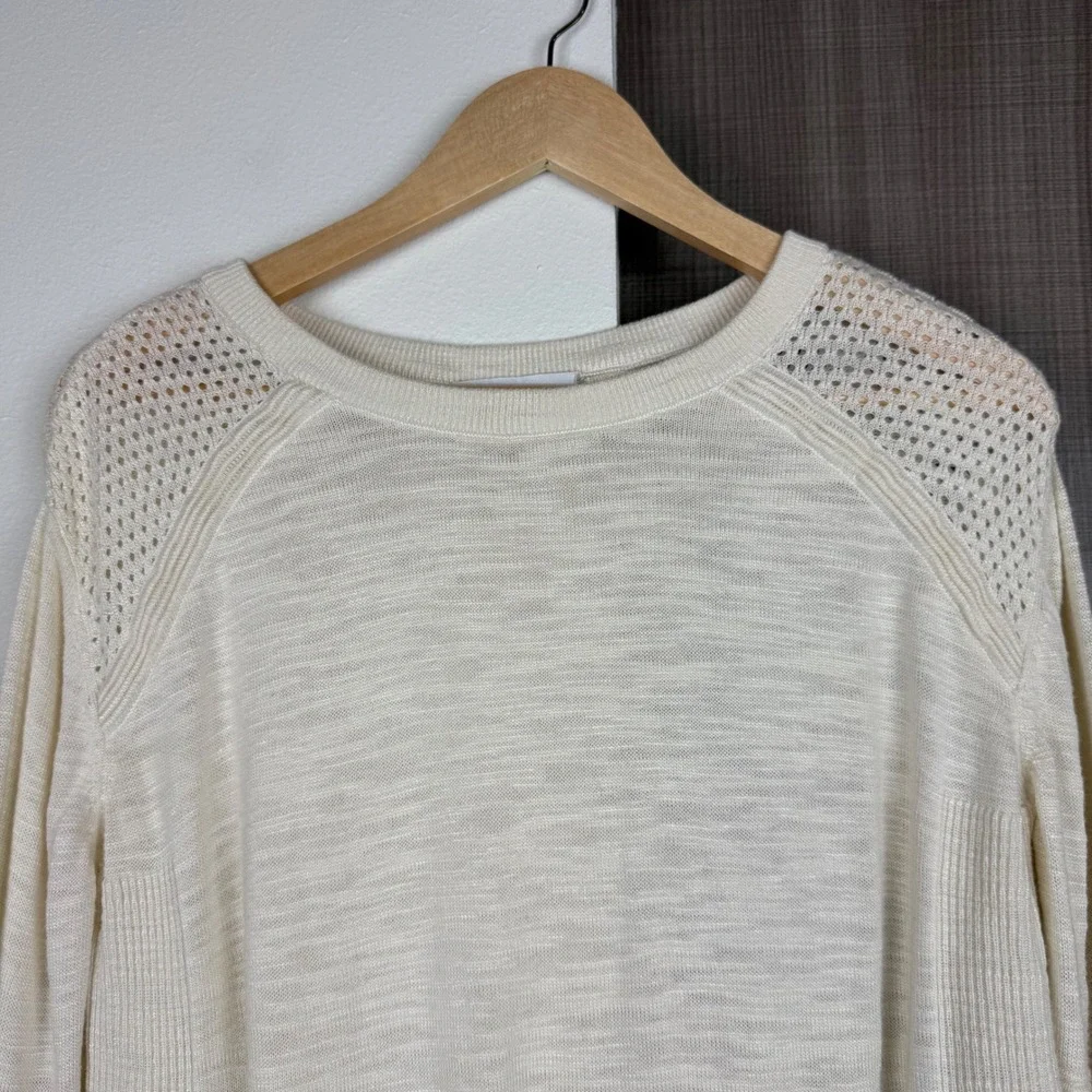 Milly Cream Ribbed Crewneck Sweater - Picture 3 of 11